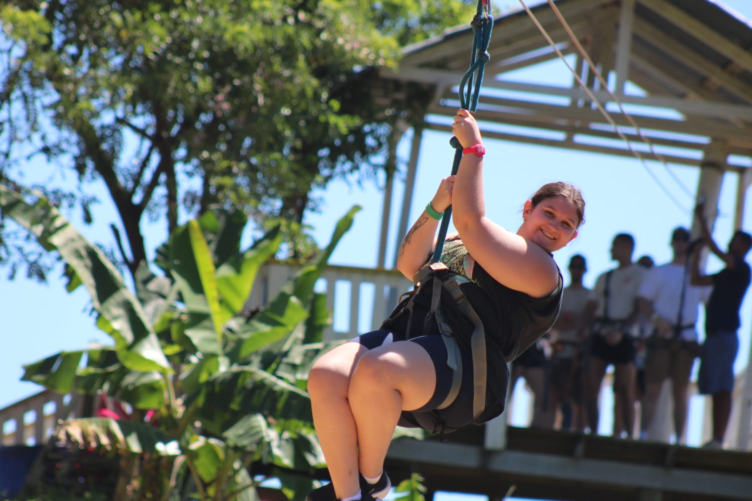 Full-day zipline adventure and beach club visit on the island of Roatan, Honduras